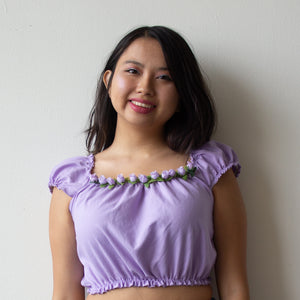 Handmade lavender puff sleeve top with flowers