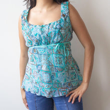 Load image into Gallery viewer, y2k teal paisley babydoll top
