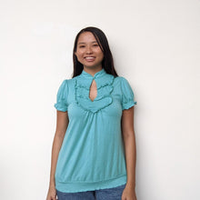 Load image into Gallery viewer, Teal high neck blouse
