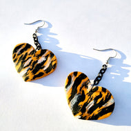 Tiger print heart earrings