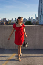 Load image into Gallery viewer, handmade puff sleeve red dress
