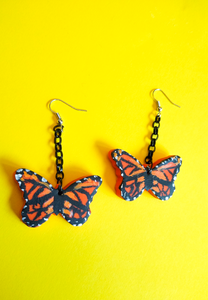Orange monarch butterfly earrings