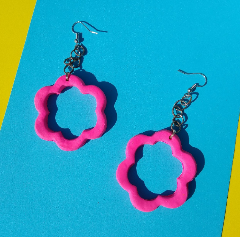Hot pink daisy earrings