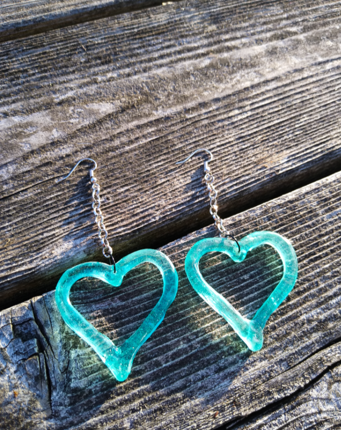 Teal blue heart earrings