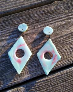 Pastel blue and red tie dye 60s inspired earrings