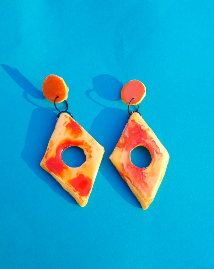 Orange tie dye 60s inspired earrings