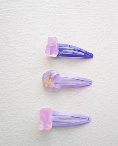 Lavender gummy bear+moon hairclip set