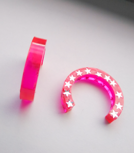Hot pink+silver star jelly hoops